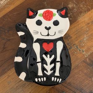 Day of the Dead Cat Skeleton Ceramic Plate / Dia de Los Muertos